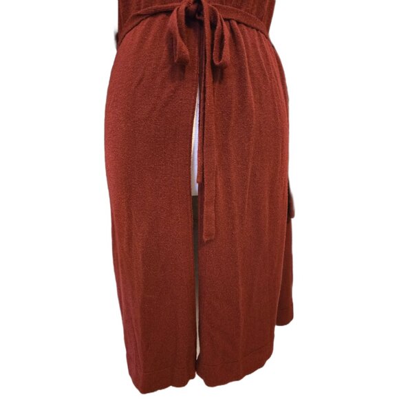 Vintage Y2K Suzy Shier Tight Knit Cardigan Burgundy Red Sweater Belt Fall Sz M - Picture 4 of 9